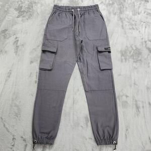NEW BoohooMAN Pants Mens M Gray Twill Cargo Trouser Rubber Tab Detail Casual